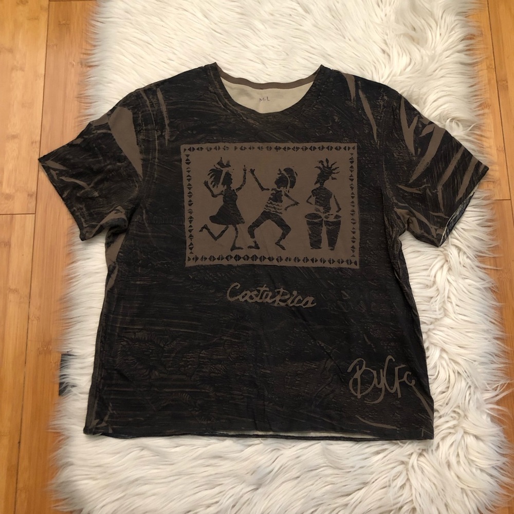 Eddie Bauer Costa Rica Tribal Prints Rustic Brown Black T-shirt, size M/L